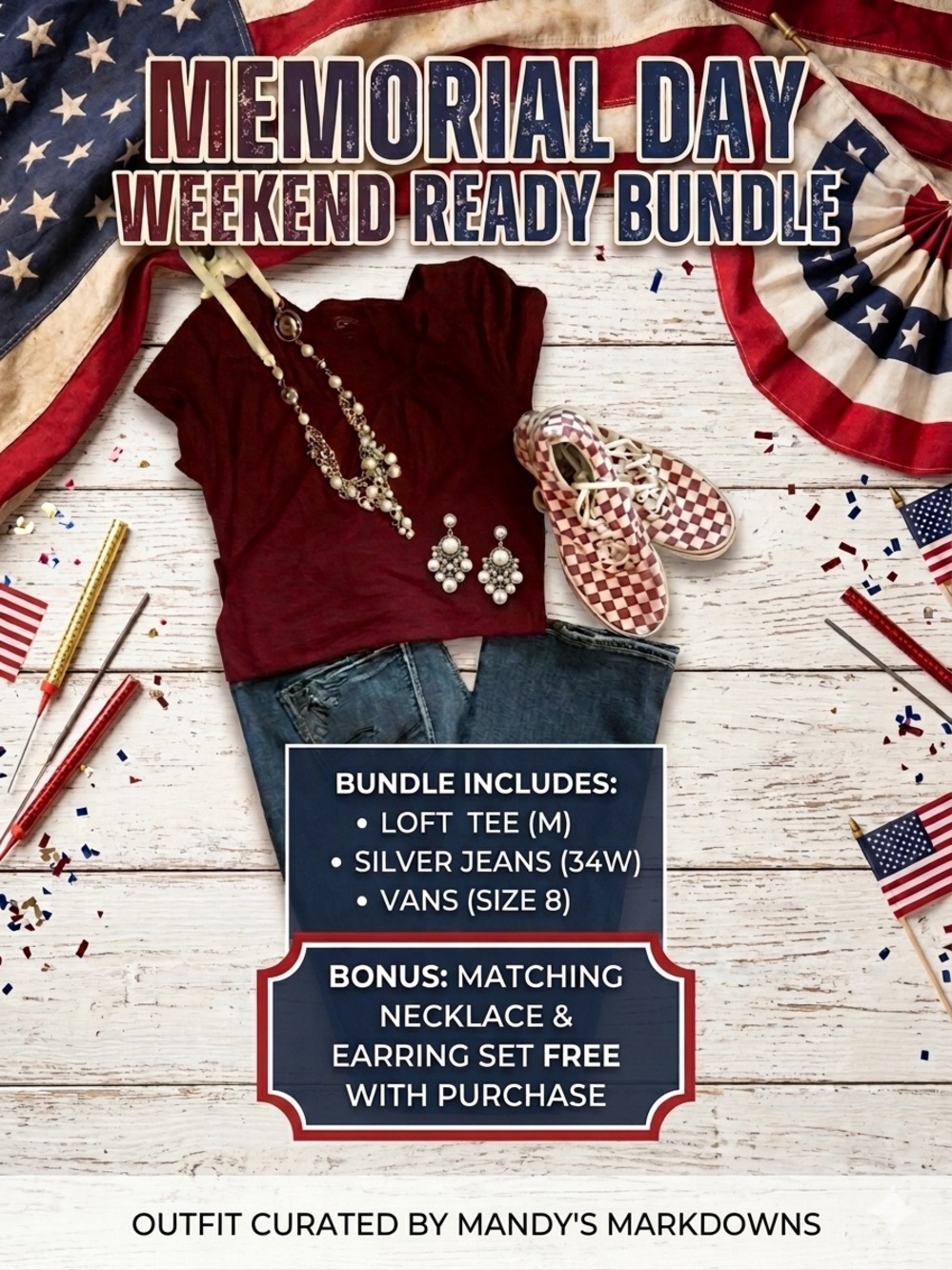 Maroon Loft Tee + Silver Jeans + Checkerboard Vans Bundle